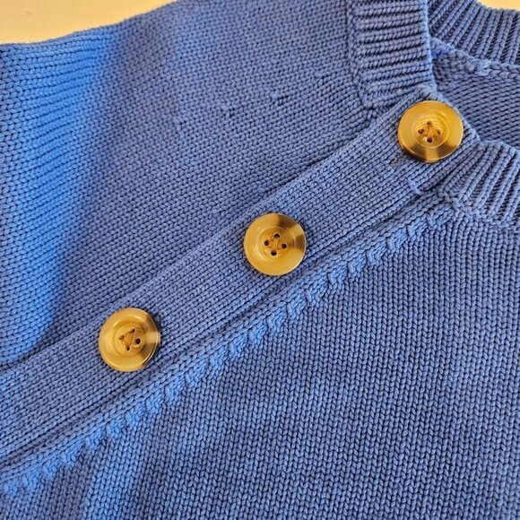 Ann Taylor Size Petite Large Shoulder Button Trim Ragland Sleeve Blue Sweater - Picture 6 of 12